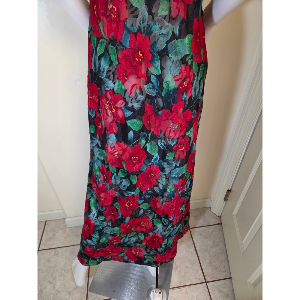 Vintage 1980S Victorias Secret Gold Label Red Floral Burnout Maxi Slip Dress M - Picture 12 of 12